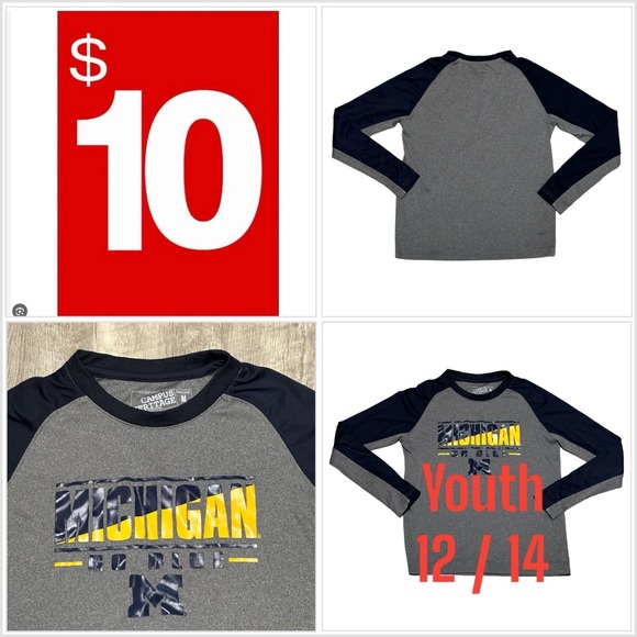 Campus Heritage Other - Boys University U of M Michigan Large 12 - 14 Youth Crewneck Top Tee Blue Maze